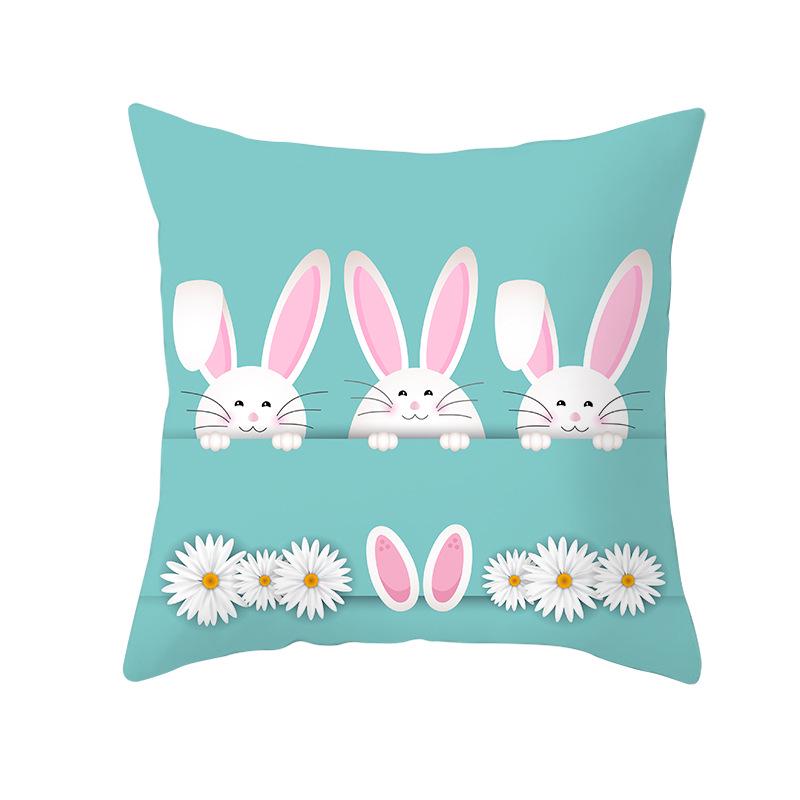 Easter Peach Velvet Cushion Cover Lake Blue Series Rabbit Egg Print Cushion Cover