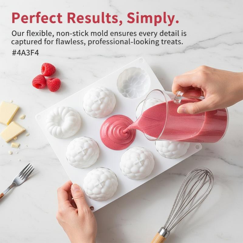 New 6 Cavity Raspberry Mousse Cake Baking Mold Fruit Shaped Dessert Silicone Mold For Chocolate Pudding Decorating Tools 1PC