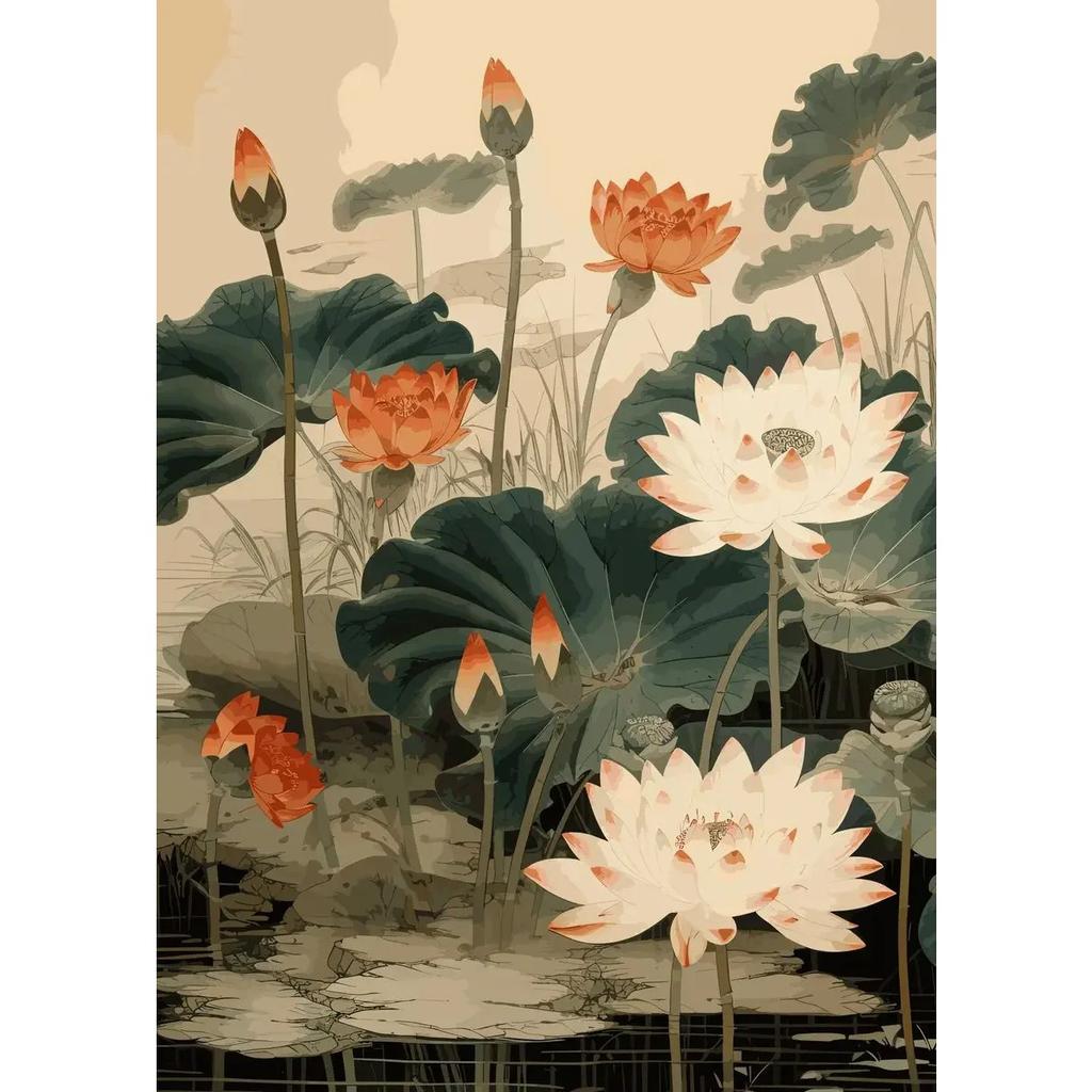 Traditonal Chinese Style Lotus Flower Lotus Leaf Posters Canvas Painting and Prints Wall Art Picture for Living Room Home Decor