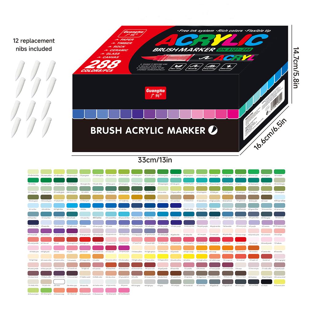12-288 Colors/Box Christmas-Themed Marker Set - Soft-Tip Straight Liquid Acrylic Markers for DIY Holiday Doodle Art Painting
