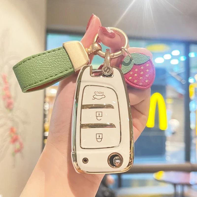 Tpu Car Flip Folding Key Case Cover Fob For Hyundai Santa Fe Kona Accent Elantra Solaris Tucson I30