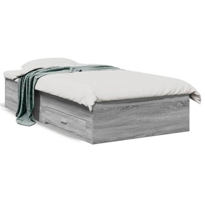 VidaXL Bed Frames and Drawers, Slat Base, Adult Bed, Single Bed for Interior Bedroom, Sonoma Grey 3280424