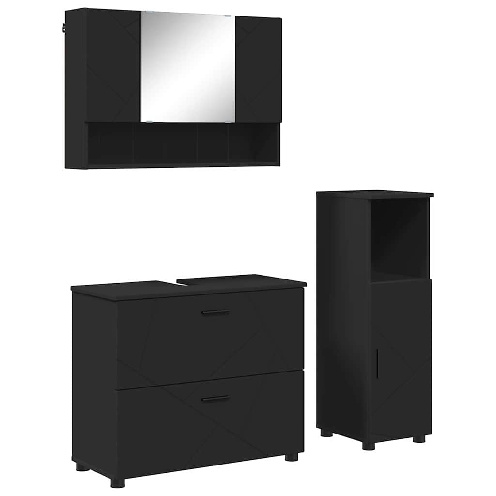 Bathroom Furniture Set with Door 3 Pcs Black Plywood and Metal