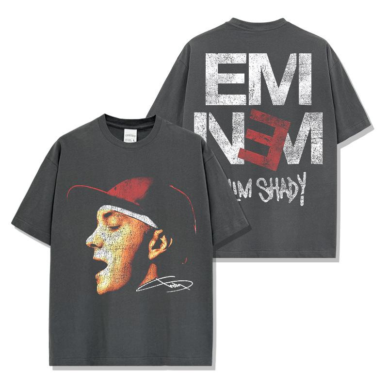 American Hip Hop Eminem Eminem Printed Short Sleeve T-Shirt Casual Crew Neck Men's and Women's Retro Fashion Short Sleeve Top