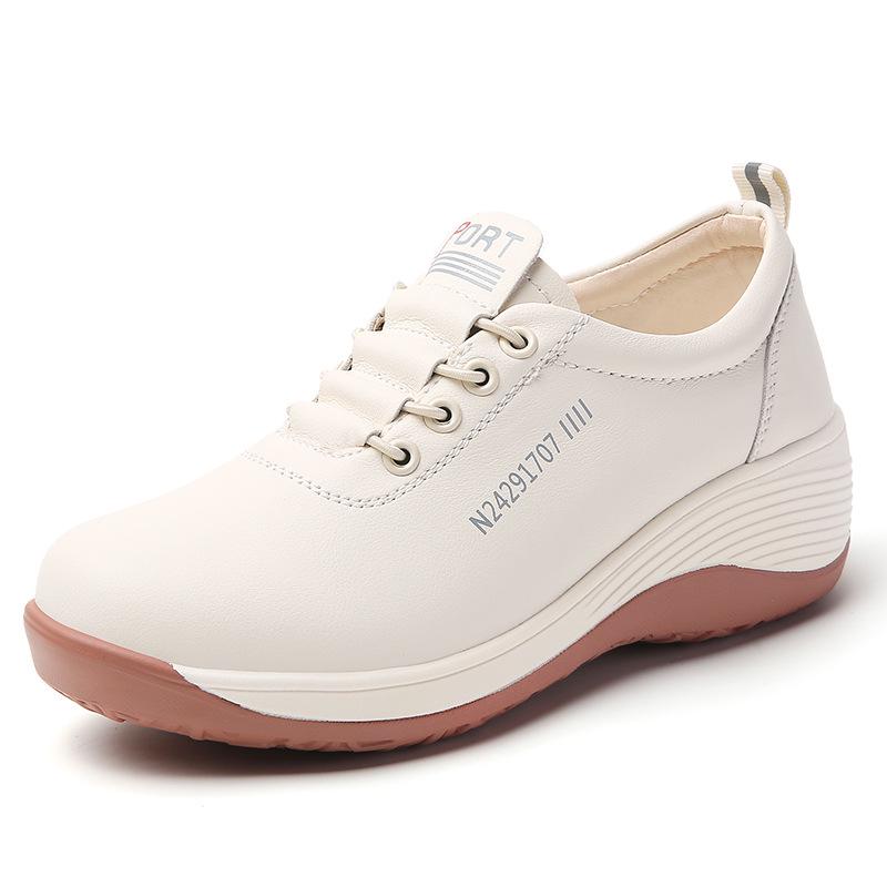 2025 White Genuine Leather Slip-On Sneakers: Thick Sole, Lightweight, Non-Slip, Comfortable Casual Shoes for Spring & Autumn.