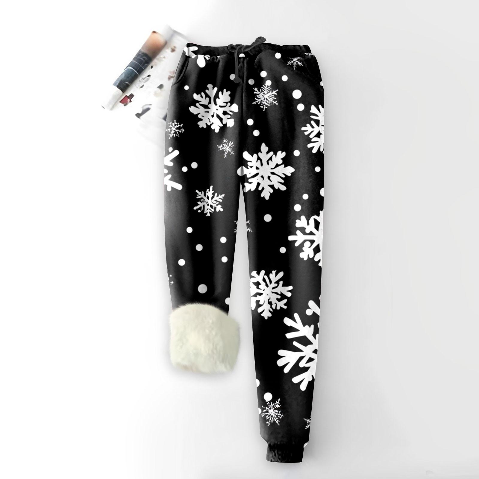

Женские модные рождественские спортивные свободные утолщенные теплые флисовые брюки с принтом XL белый