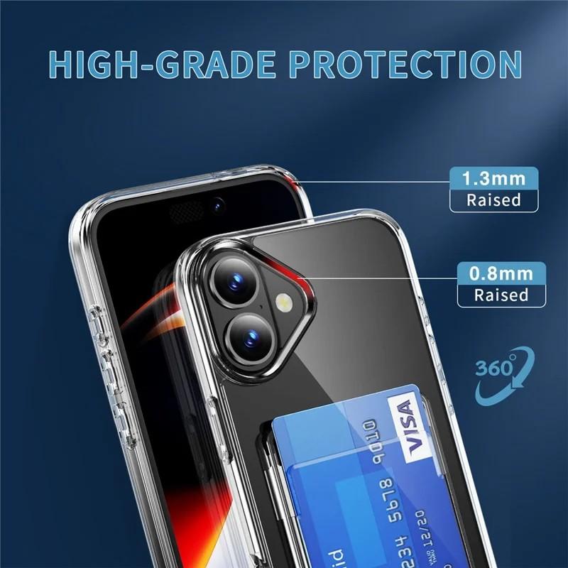 For iPhone 17 Clear Phone Case with 2Pcs Screen Film WANLONFENG CK1 Series Card Holder Cover (Big Lens Hole)