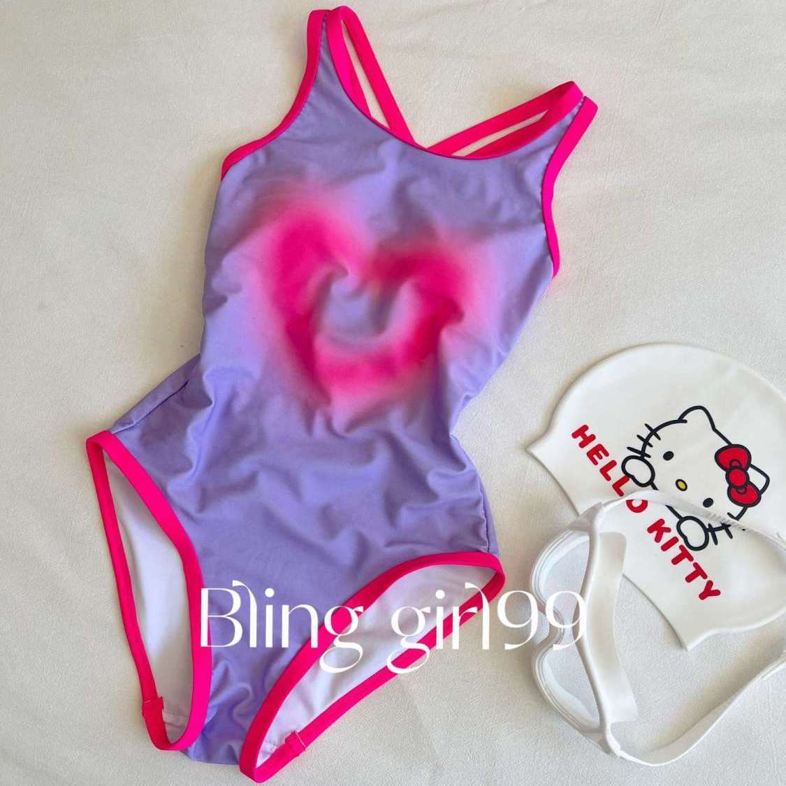 

[Little Peach Heart] Cartoon cute and thin belly-covering one-piece swimsuit competition training quick-drying swimsuit slightly fat large size M