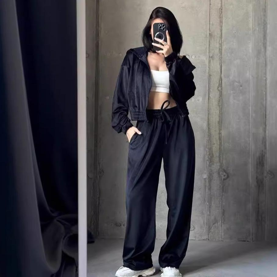 2024 Autumn European & American Women's Casual Lazy Style Hooded Top and Long Pants Two-Piece Set