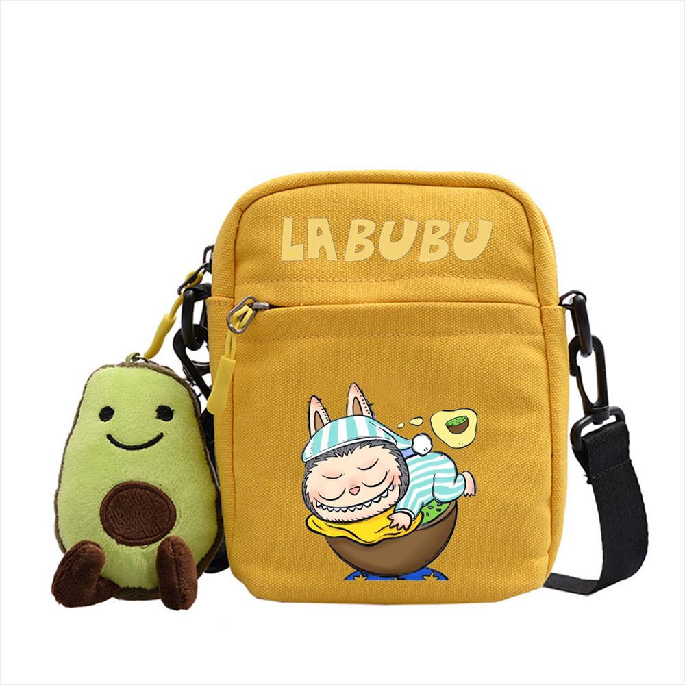 LABUBU canvas bag LABUBU peripheral small square bag doll nylon canvas lightweight simple versatile crossbody bag