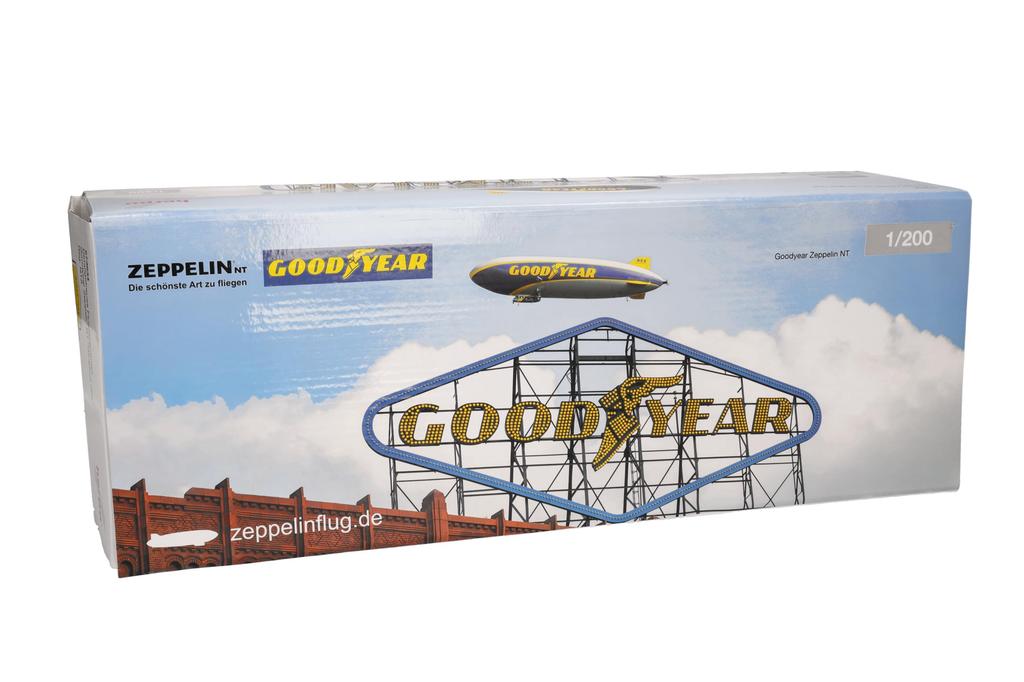 Herpa Airplane Model Goodyear Zeppelin Plastic Miniature with Model NT-N1A "Wingfoot One" 1200 Scale, Base, Building, Collector's Edition.