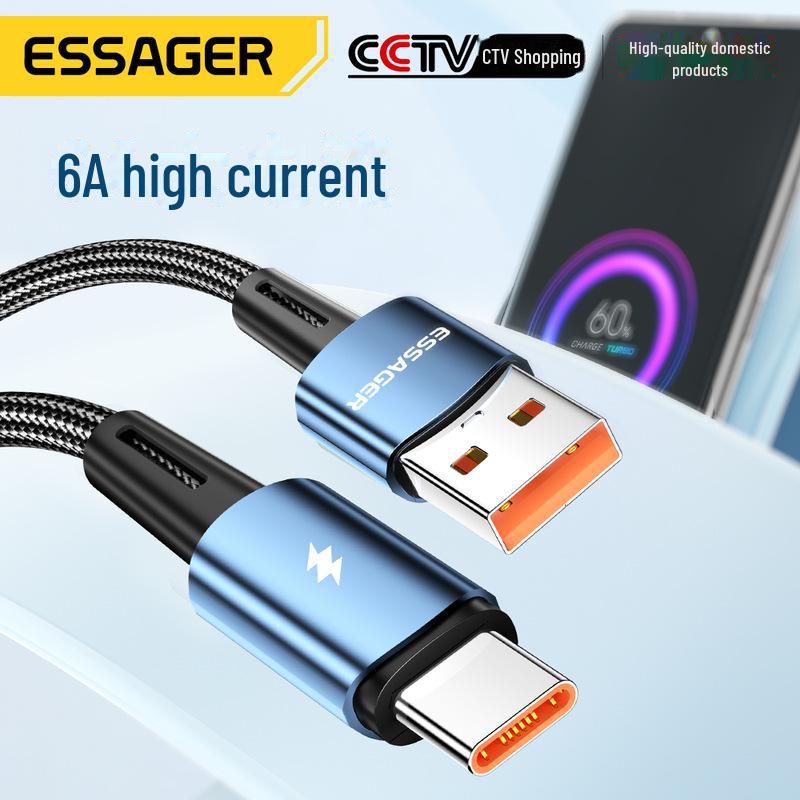 

ESSAGER 120W Super Fast Charging Cable for Apple, Huawei, Xiaomi 6A Devices Black