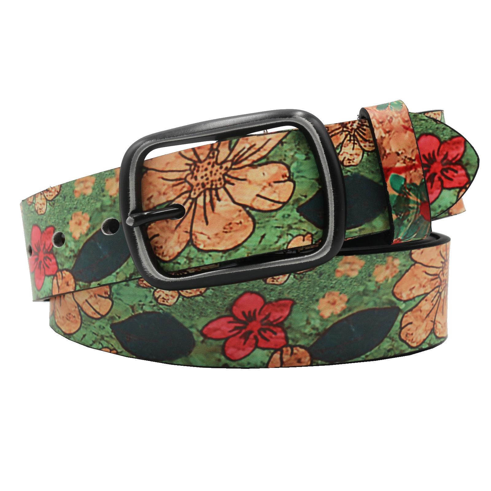 

Ins окрашенный PU печатный ремень Y2K пасторальный популярный ремень с пряжкой 125cm чёрный