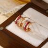 Elegant Red Corundum Zirconia Gold-Plated Stud Earrings - Luxurious Retro C-Shaped Design