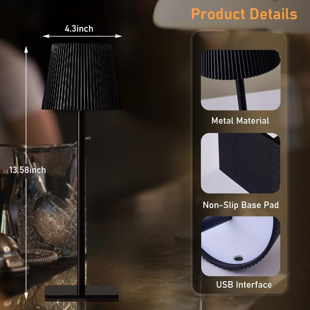 Cordless Hotel Usb Rechargeable Table Lamp Touch Sensor Desk Lamp 3 Colors Adjustable Led light for Bedroom Hotel Living Room