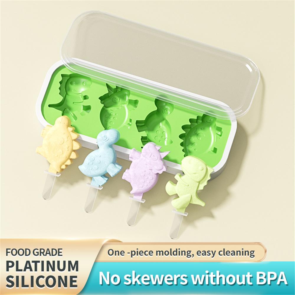 Silicone Ice Cream Mold with Lid and Sticks DIY Popsicle Mould Dinosaur Shape Pastry Mold Kitchen Ice Cream Tool