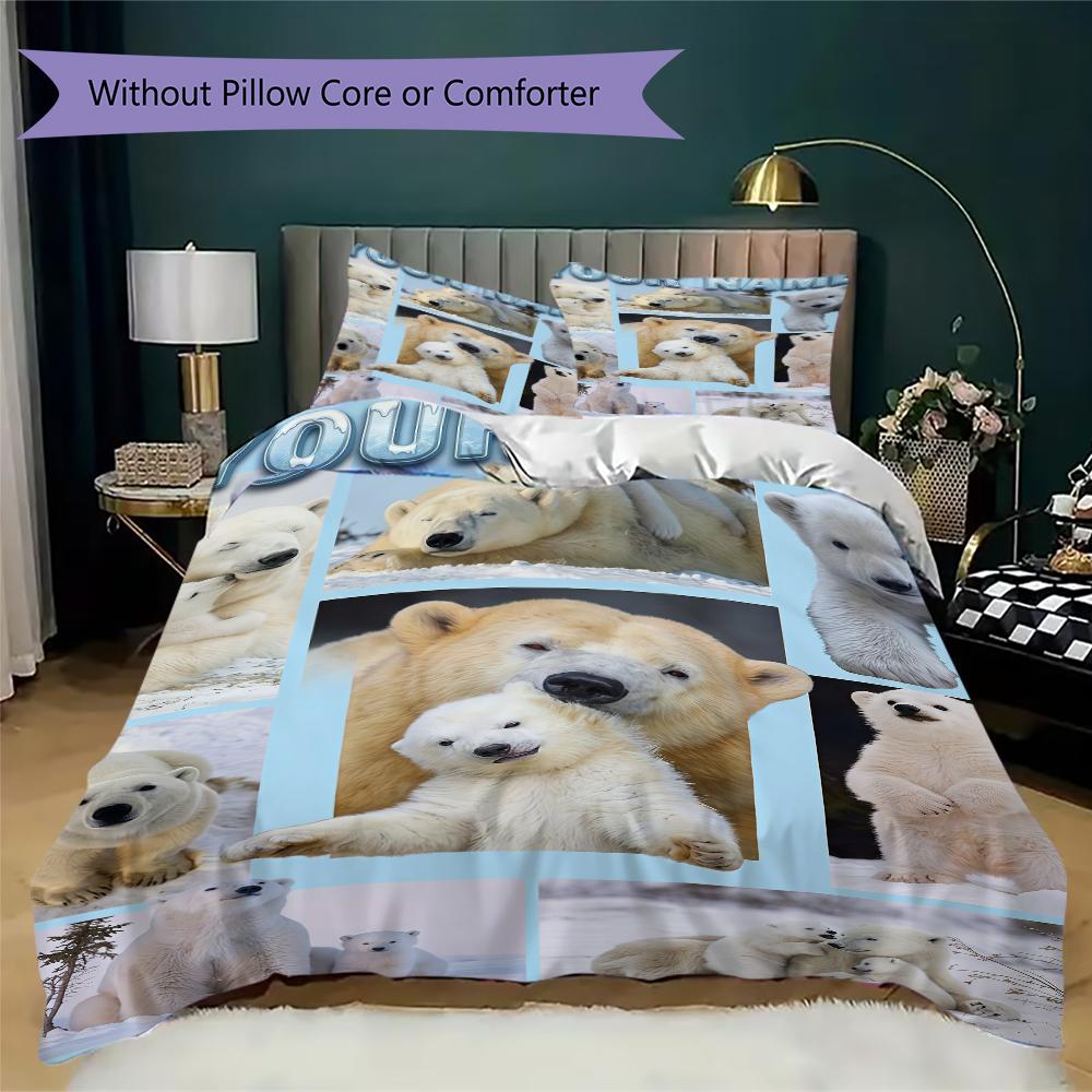 Custom Name Polar Bears Winter Bedding,Quilt Set Quilt Cover Pillowcase Home Birthday Gift(1 * duvet cover + 2 * pillowcase, without core)_lx