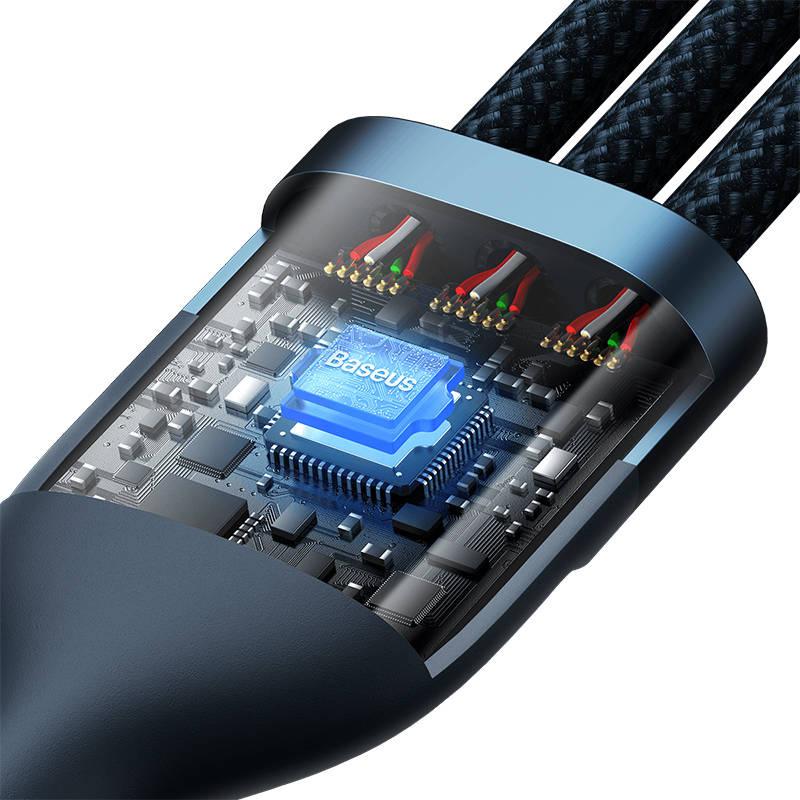Kabel Usb 3W1 Baseus Flash Series, Usb-C + Micro Usb + Lightning, 66W, 1.2M (Niebieski)
