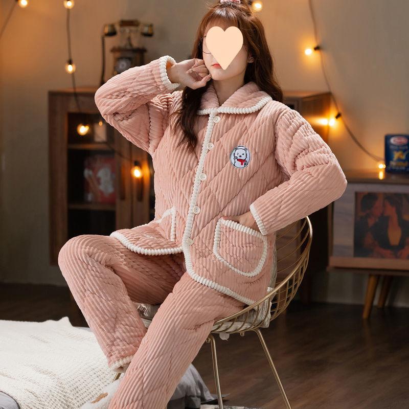 Dámské pyžamo třívrstvé zesílené a roztomilé zimní lze nosit velká velikost teplé polstrované domácí oblečení