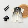 Korean Style Striped Baby Romper - Unisex Short Sleeve Cartoon Onesie for Summer