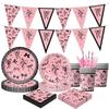 Pink Black Disposable Tablewares Plastic Party Banners New Birthday Party Decor Party Supplies