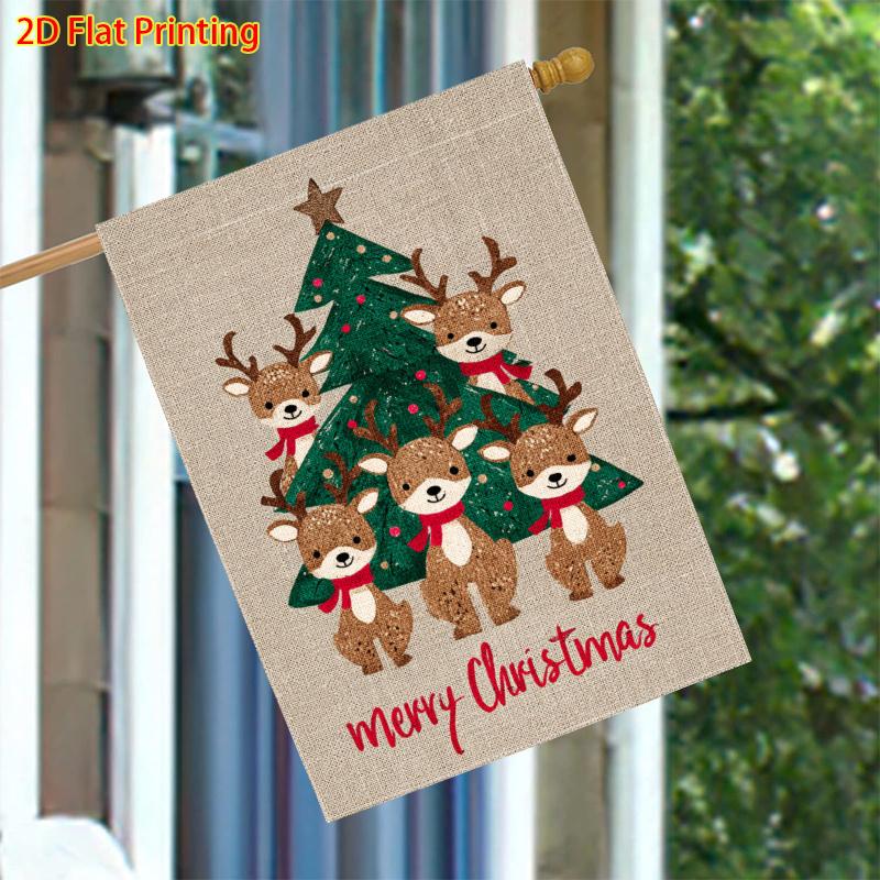 1pcs Winter Christmas, Christmas Tree and Reindeer Pattern (1) - FlagDouble-sided Garden Flag Courtyard Decoration, Outdoor Decoration, Lawn Decoratio