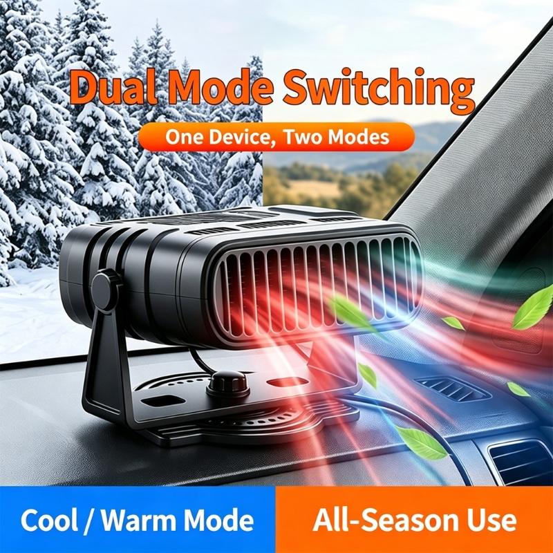 12V or 24V 2-in-1 Car Heater & Coolers, Car Windshield Heater Fan with Warm and Cool Operation, Adjustable Aiming Support and Attached Vehicle Power