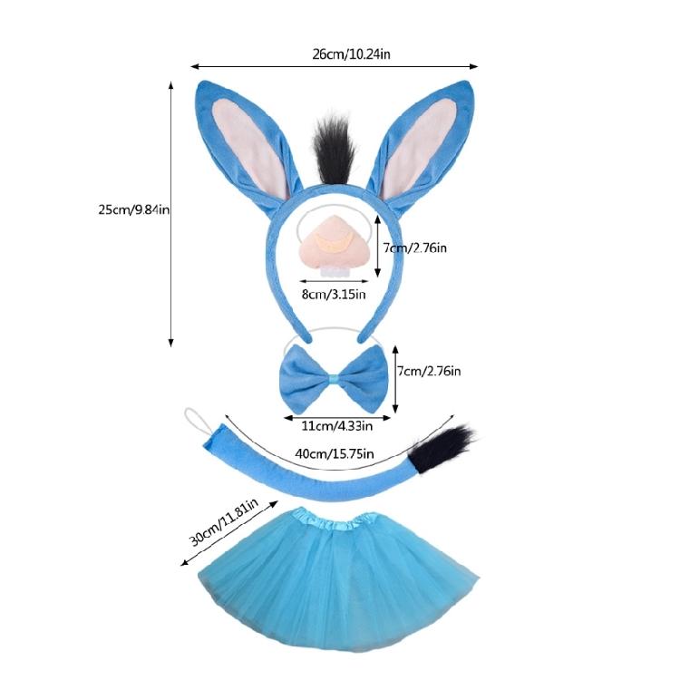 Halloween Donkey Cosplay Accessories Donkey War Headband Donkey Tail Bowtie Skirt for Children Halloween Role Play