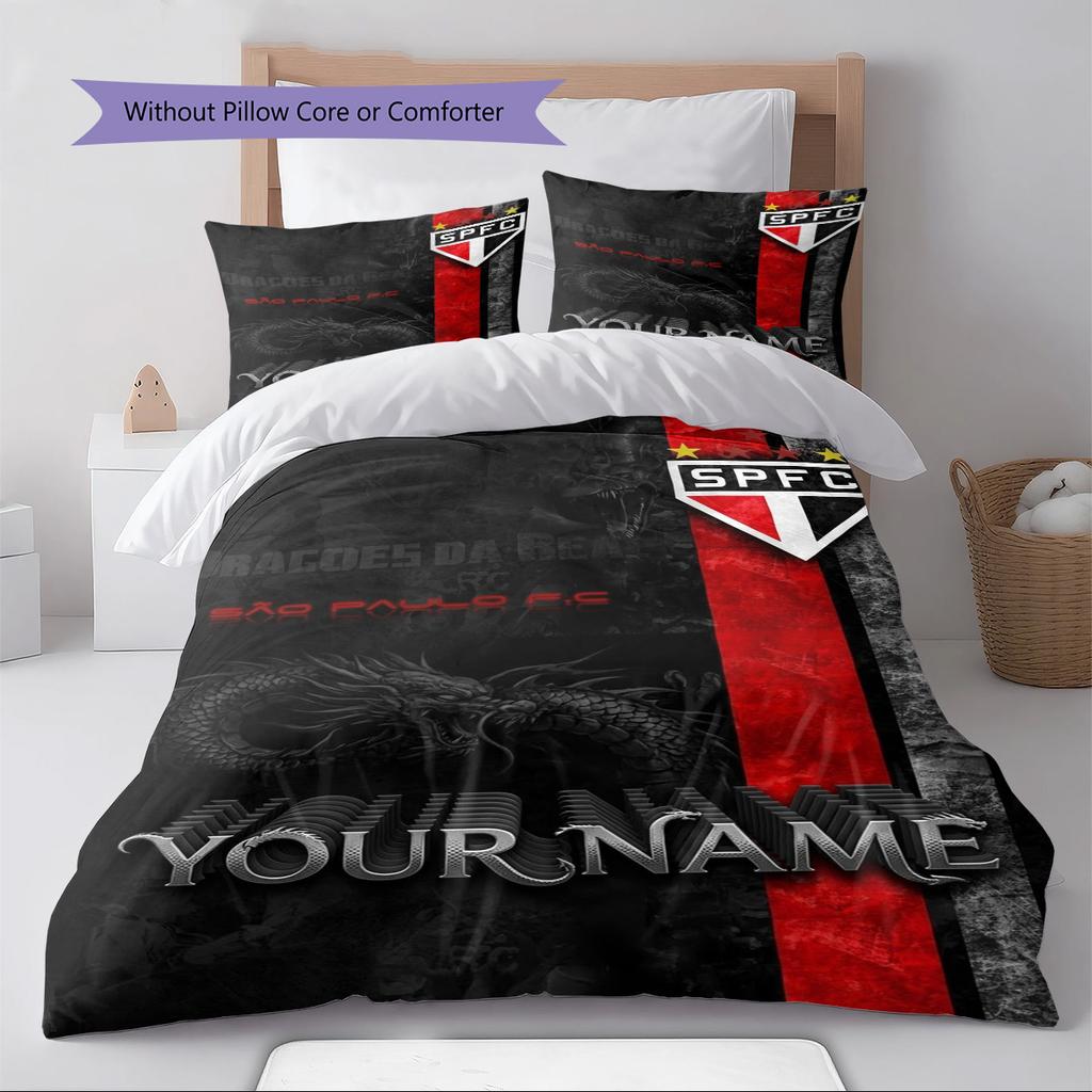 Name Custom Sao Paulo FC Pattern Bedding Set Quilt Cover Pillowcase Home Decor Gift (1 * Duvet Cover + 2 * Pillowcase, Without Core)