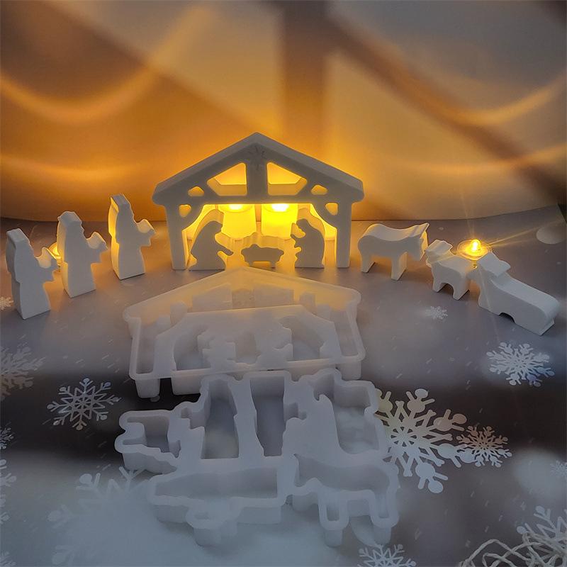 Christmas Nativity Set DIY Silicone Mold Christmas Ornament Decoration Cement Plaster Silicone Molds for Epoxy Resin