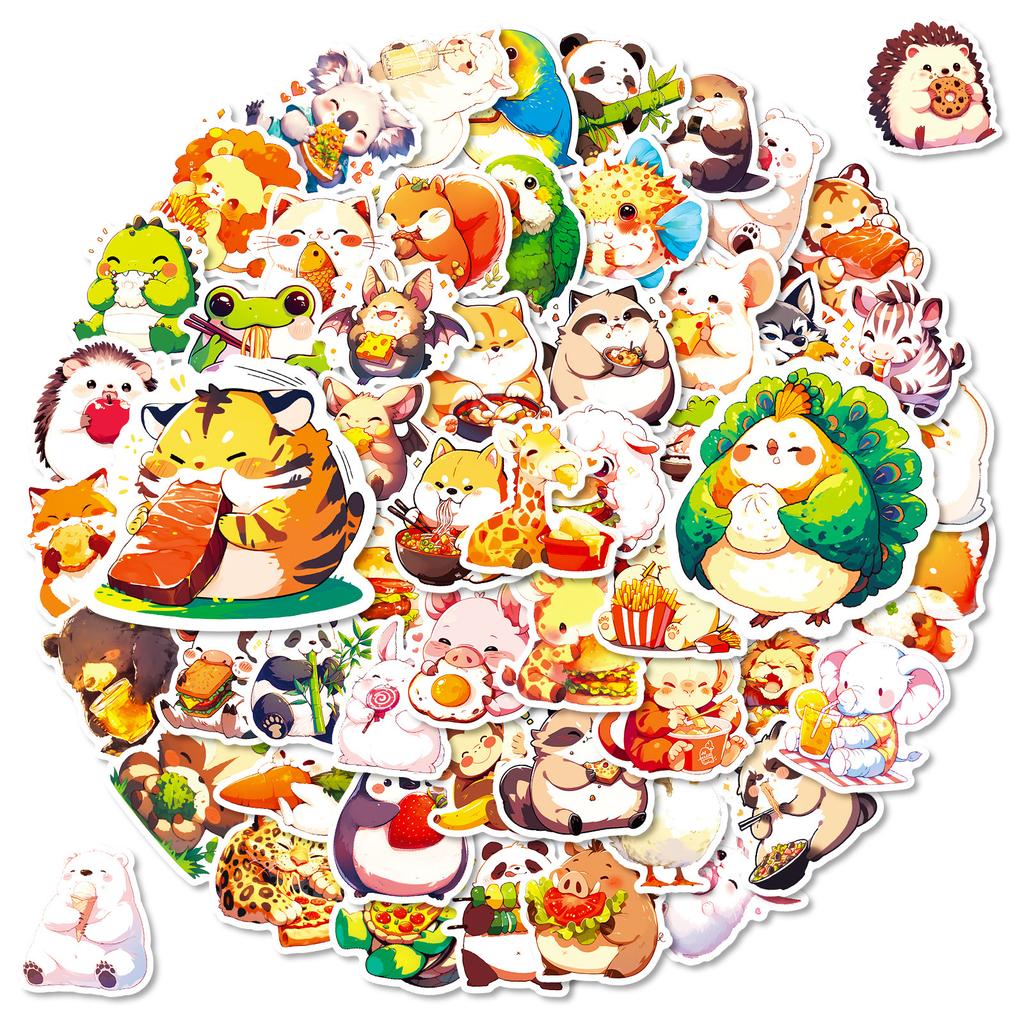 56 Gluttonous Animal Graffiti Stickers Chubby Little Animals Eat Cute Cartoon Decorative Stickers