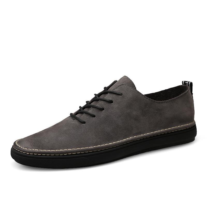

67 Men S Shoes Handmade Small Leather Shoes Spring And Summer Low-Top Sewing Line Matte Cowhide Surface Board Shoes Casual Shoes Flat Single Shoes 36 серый