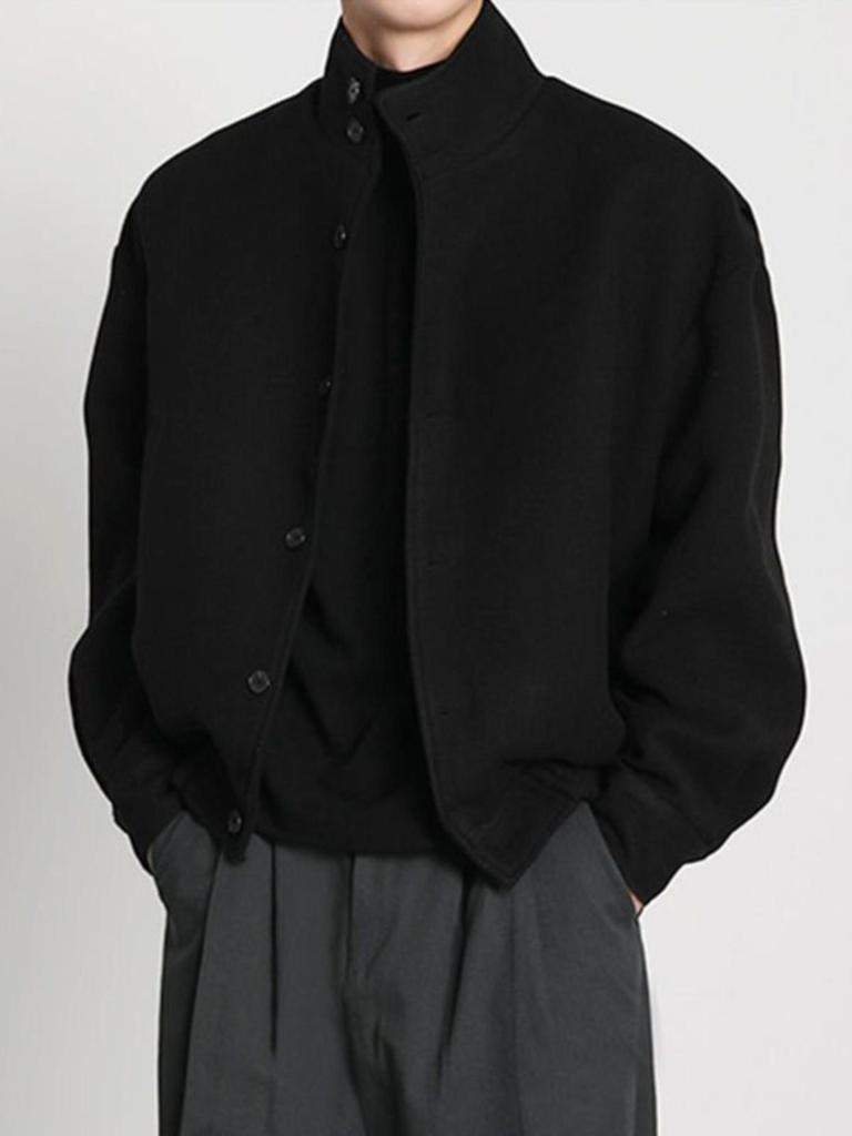 Męska Jesienno-Zimowa Wełniana Kurtka Baseballówka – Styl Brytyjski, Niszowy Design, Modna Odzież Robocza ze Stójką