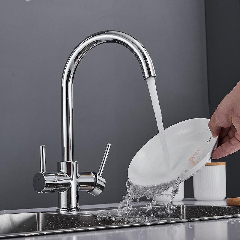 Filtered Pure Drinking Water Kitchen Sink Faucet Single Hole Double Handle Rotatable Hot and Cold Water Kitchen Sink Faucet