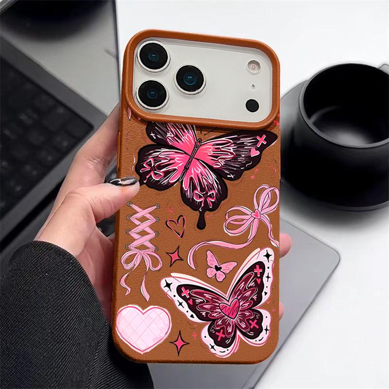Lucky Bowknots Butterfly Pattern Case For iPhone 17 Pro Max Funda iPhone 16 Pro Max 15 14 13 12 11 Air 16E Leather Texture Silicone Cover