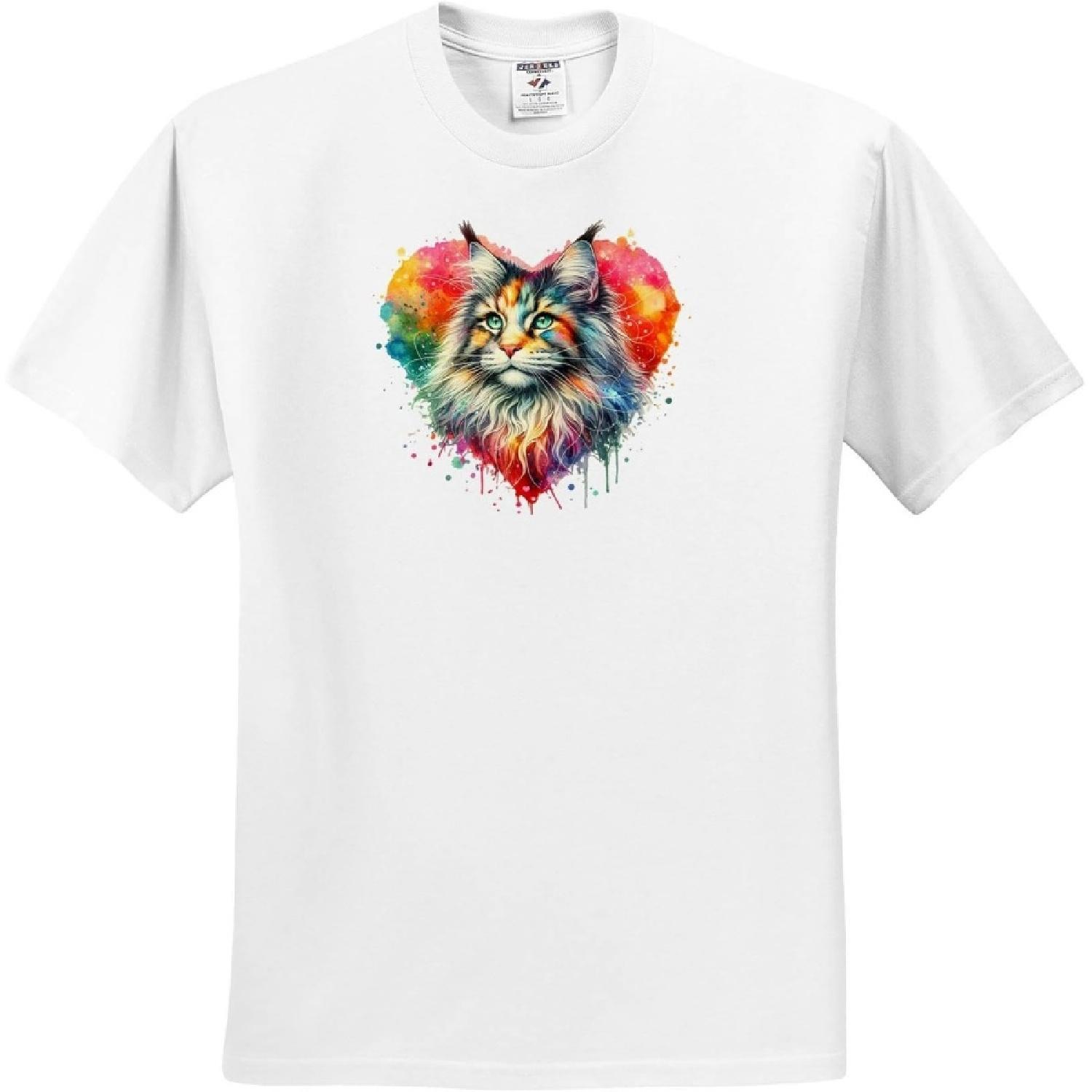 3dRose, Watercolor Illustration of a Maine Coon Cat, T-Shirt XXXXXL белый