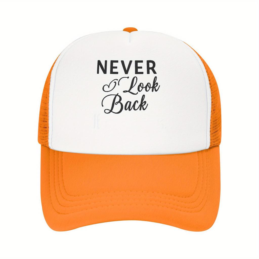 Never Look Back Print Trucker Hat Breathable Mesh Adult Baseball Cap Casual Outdoor Sports Adjustable Headwear