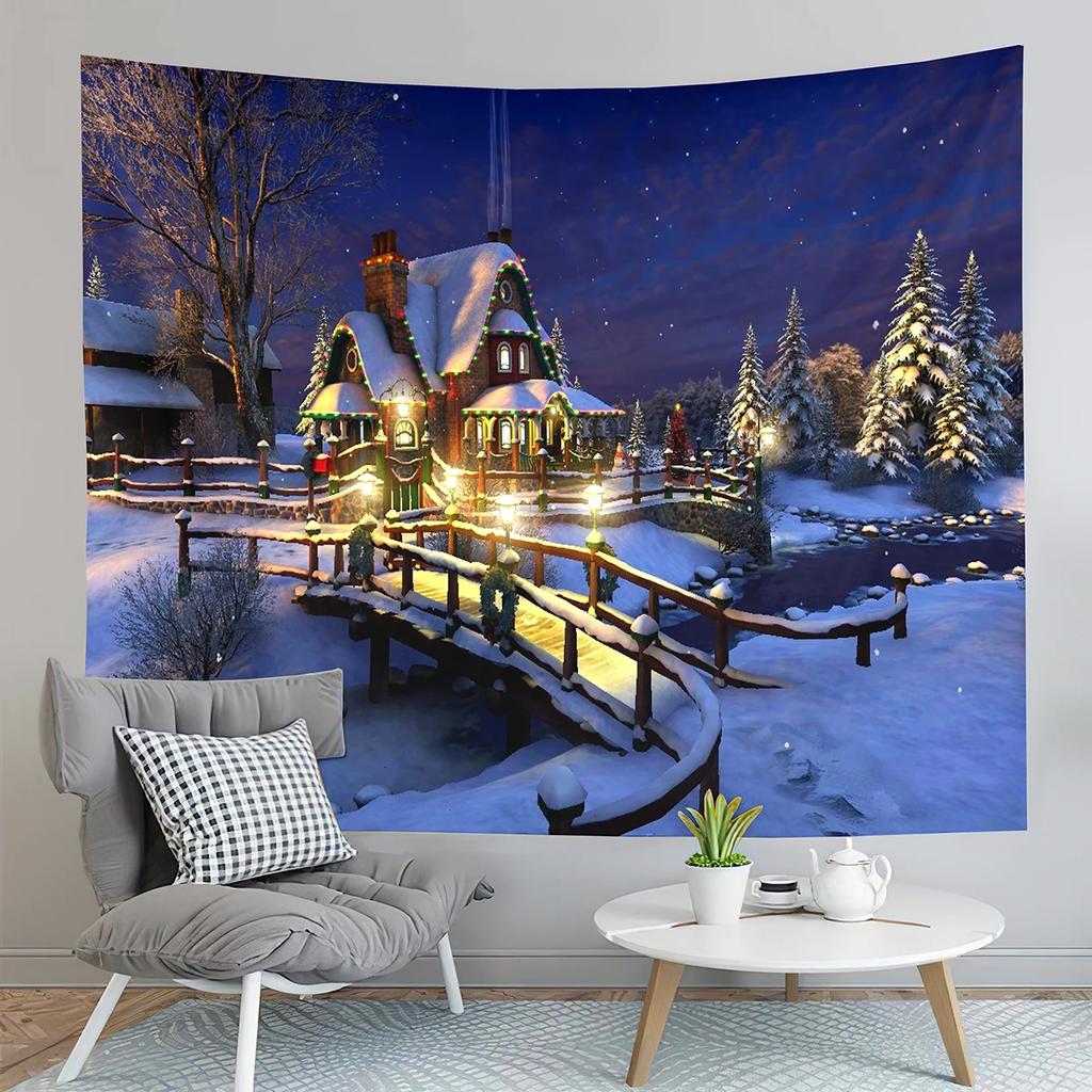 Christmas Theme Tapestry Winter Snowflake Tapestry Cute Snowman Tapestry Wall Hanging Tapestries Bedroom Home Living Room Dorm