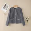 ZANZEA Women Elegant Color Block Round Neck Long Sleeve Thin Cardigan Woolen Jackets