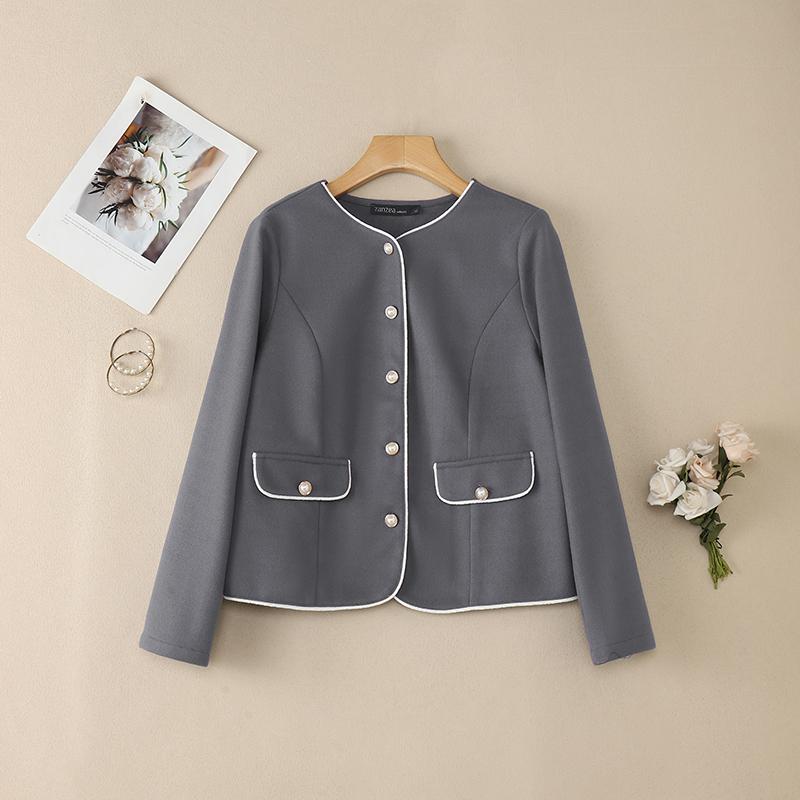 ZANZEA Women Elegant Color Block Round Neck Long Sleeve Thin Cardigan Woolen Jackets