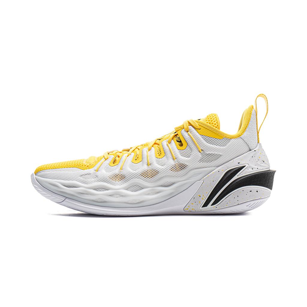 New LiNing Buckets Shock Absorbers Slip Resistant Breathable Low Top Basketball Shoes Men's White Yellow ABAV051-15