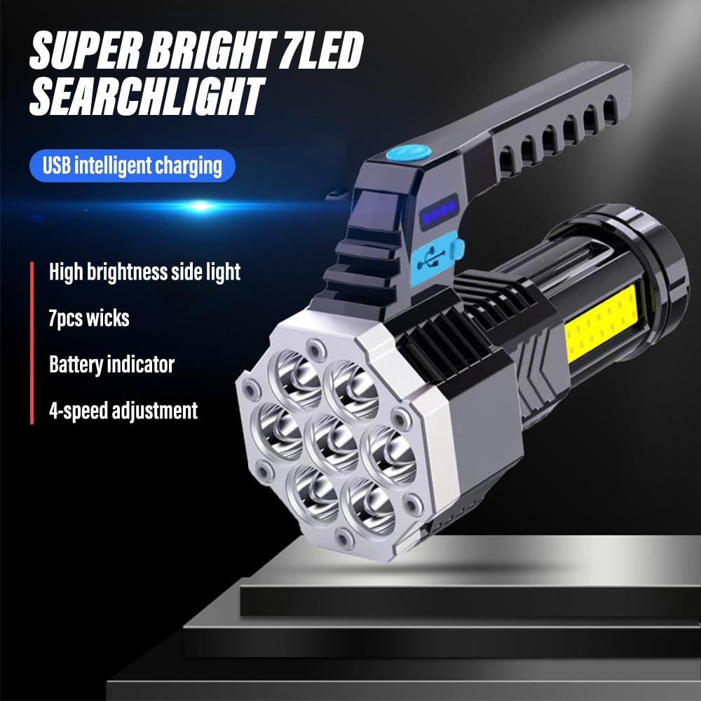 Super bright 7LED flashlight Rechargeable torch Portable searchlight Outdoor camping light With high brightness COB side light