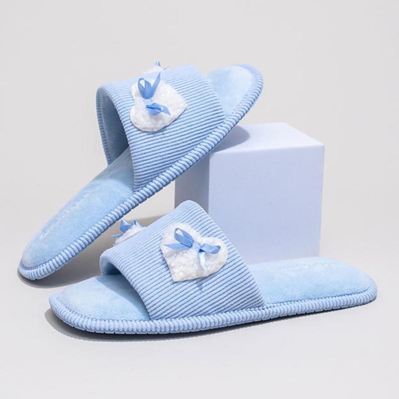 Fashion Sweet Pink Bow Decorate Home Slippers Women Fashion Plush Heart Design Brand Bedroom Slipper Cozy Non-slip Winter Cotton Slipper