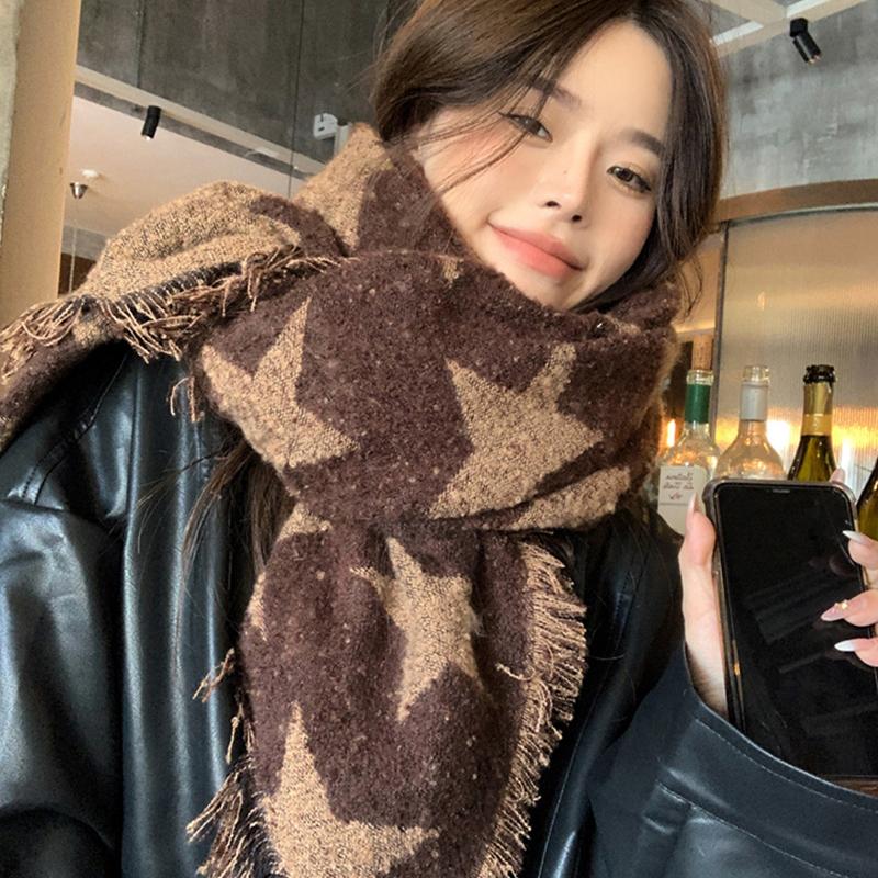 

Knitted Retro Scarf Headscarf Winter Women Men Preppy Print Tassel Warm Scarve Pashmina Mujer Femme Male Thick Wrap Shawl Unisex One Size& 8Y