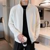 Men Sweater Coat Zipper Closure Knit Elastic Long Sleeves Stand Collar Outerwear Pure Color Casual Cardigan Daily Wear School Mid Length Jacket