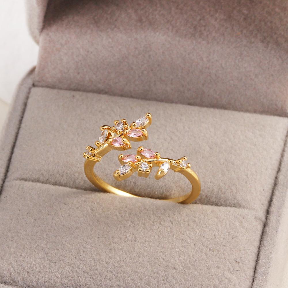New Cute Colorful Zircon Flower Ring For Women Girl Fashion Vintage Zircon Adjustable Rings Jewelry Gift