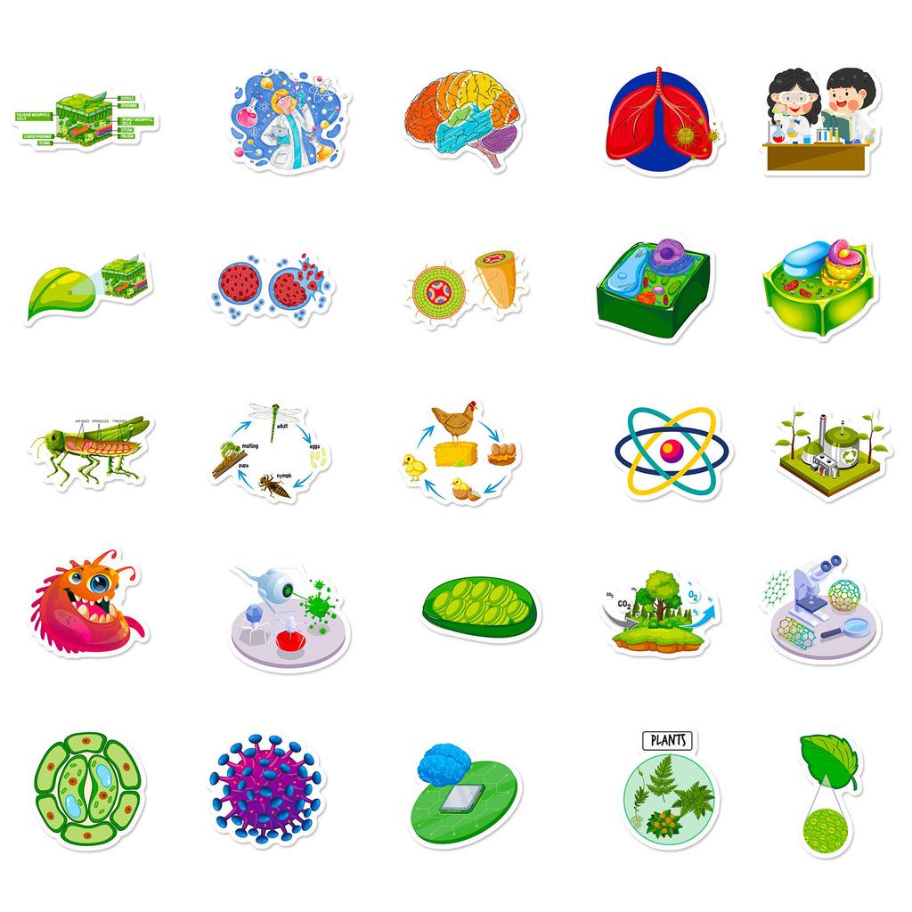 50 Cartoon Biology Stickers Cute Cartoon Biology Class Children'S Stationery Notebook Water Cup Diy Waterproof