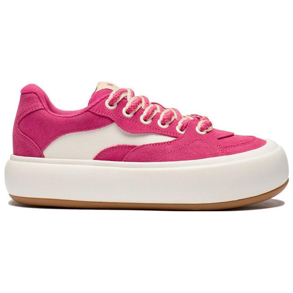 Li Ning Puff Platform Casual Lightweight Comfortable Non-Slip Wear-Resistant Low-Top Skate Shoes Women sneaker Red White AZGU012-3