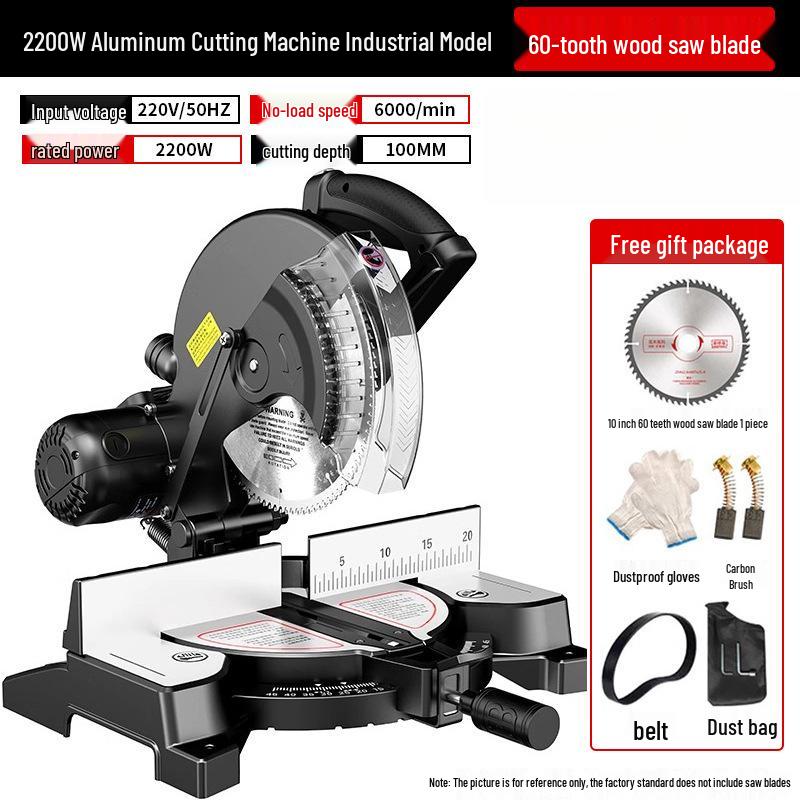 10-Inch High Precision Aluminum Alloy Miter Saw for Multifunctional Wood & Metal Cutting, 45 Degree Configuration.