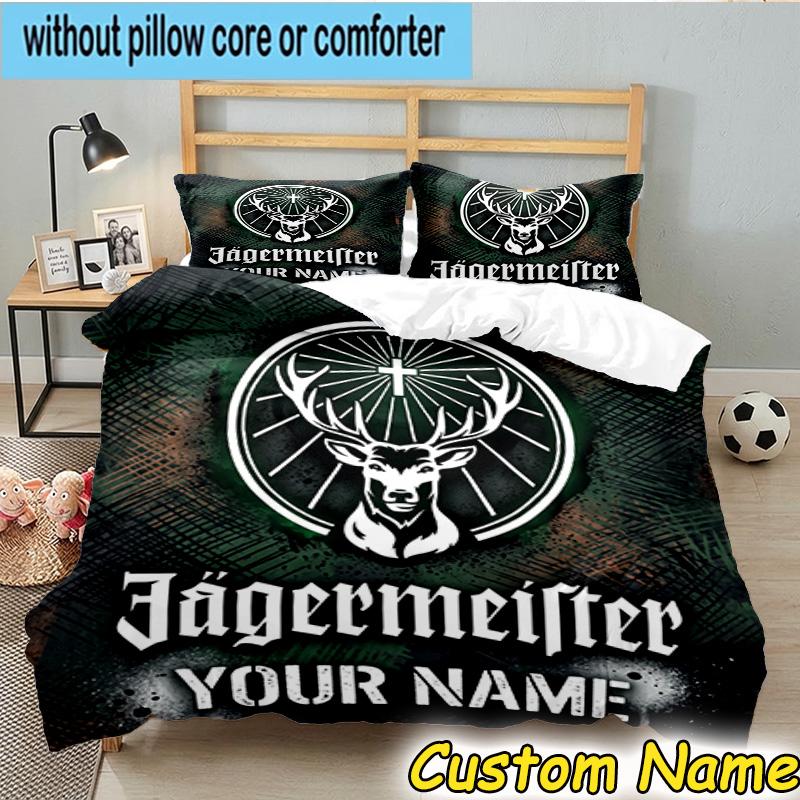 3pcs Custom Name Jager-meister Spirit Drink Bedding Set Includes 1 Duvet Cover & 2 Pillowcases for All Seasons Dormitory Home Decor Christmas gifts